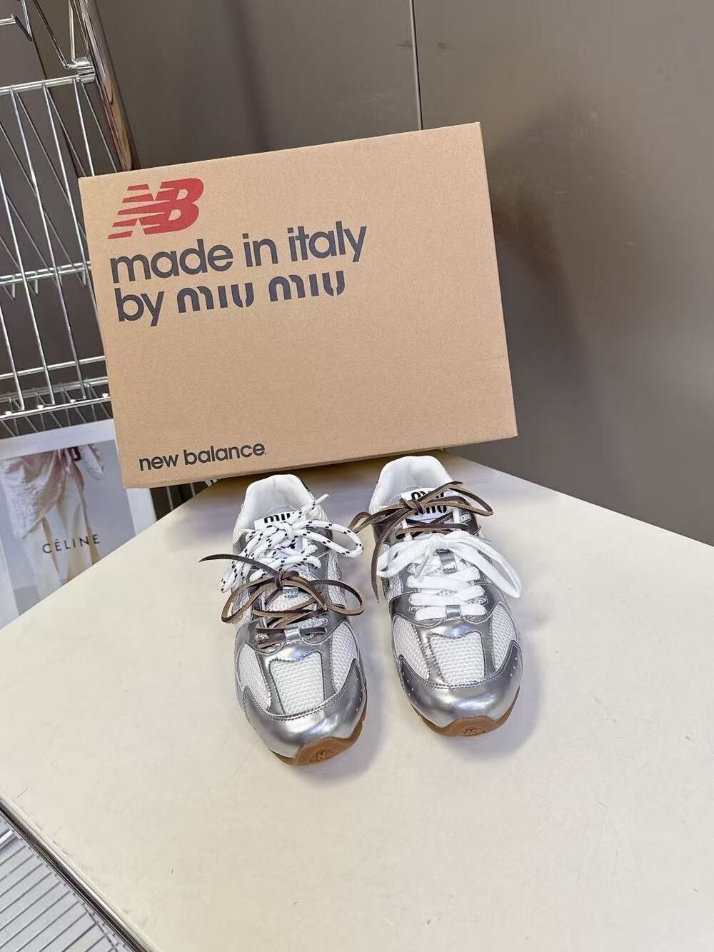 Miu Miu x New Balance Silver Metallic Low Top Sneakers